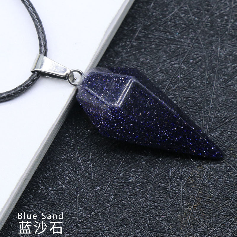 748-Natural Crystal Pendant Hexagonal Prism Conical Six-Sided Rhombus Pendulum