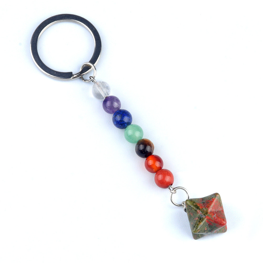 1937-Natural crystal agate colorful stone Kaba star keychain Merkaba star three-dimensional six-pointed star pendant