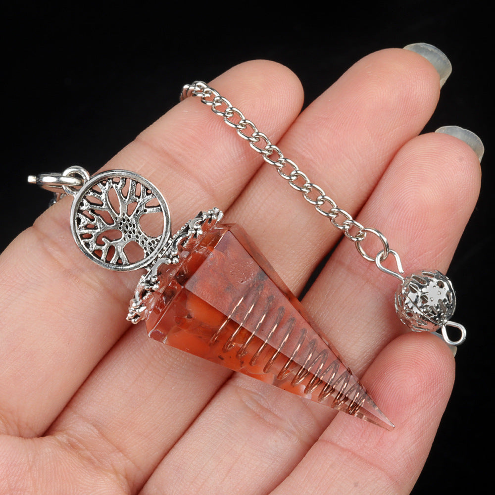 1769-Tree of Life Resin Stone Pendulum Crystal Agate Stone Resin Drip Hexagonal Cone Pendulum Cross-Border Supply