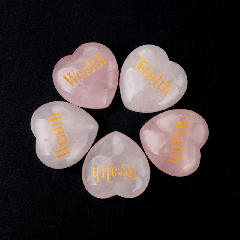 1684-Inspirational Stones Natural Pink Crystal Power Stone 30mm Love Inspiration Stone 15 Words