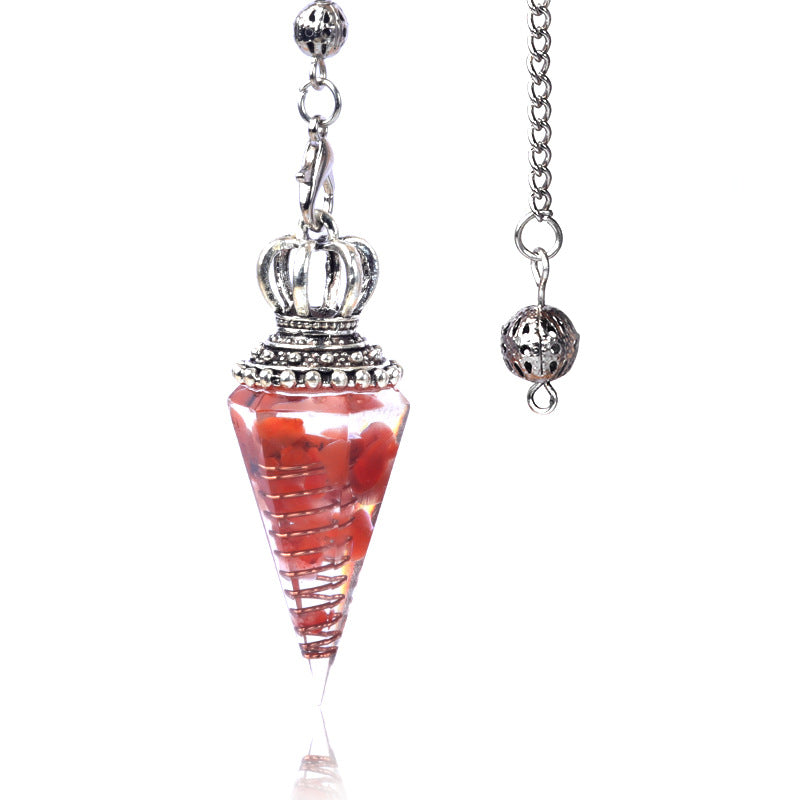 1645 - Soul Pendulum Crystal Chip Resin Pendulum, Hexagonal Prism Chakra Pendulum, Cross-Border Jewelry