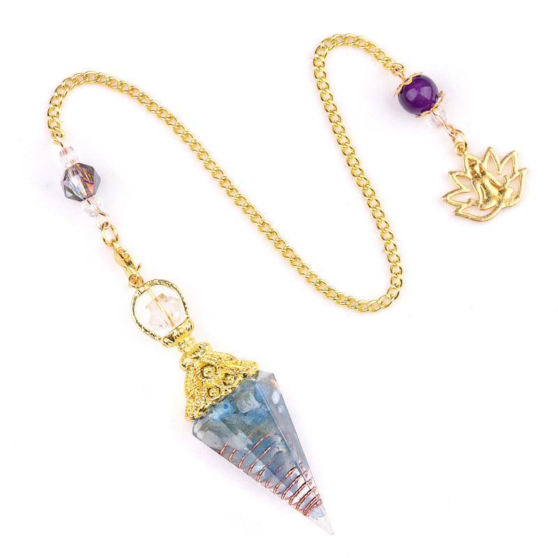 2110 - Natural Crystal Agate Stone Colorful Gravel Resin Gold Hexagonal Cone Pendulum Pendant - New Cross-Border Product