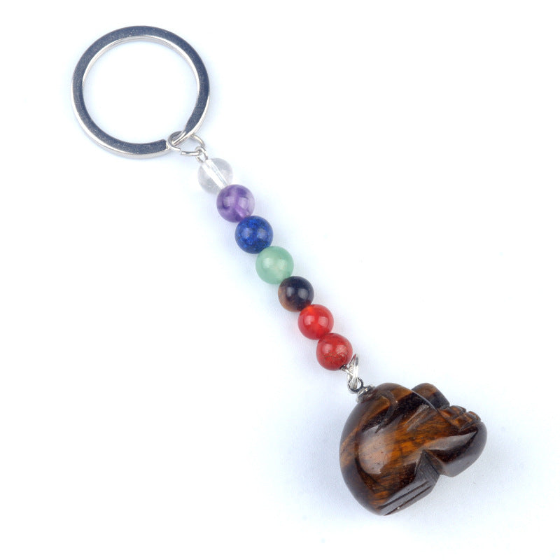 1470-Natural crystal agate skull keychain pendant carved ghost head about 1 inch small skull Halloween