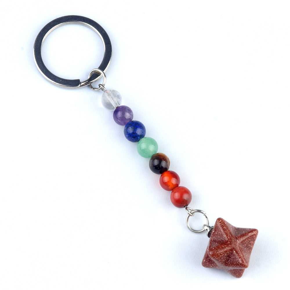 1937-Natural crystal agate colorful stone Kaba star keychain Merkaba star three-dimensional six-pointed star pendant