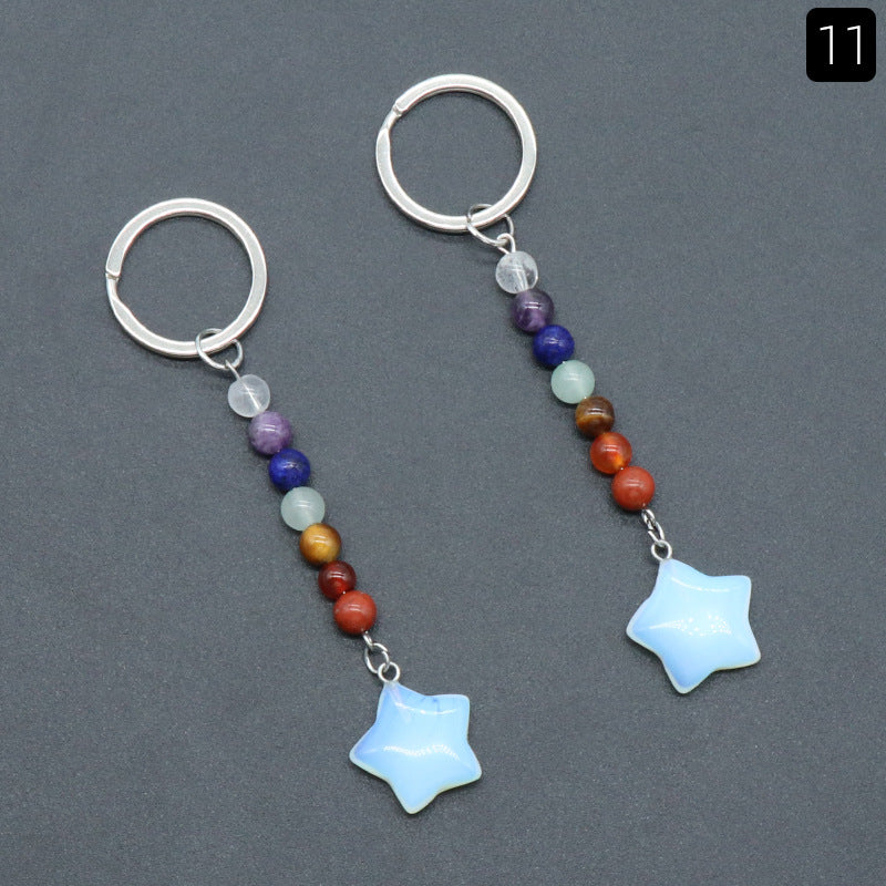 1472-Natural crystal colorful stone five-pointed star keychain pendant jewelry bag pendant diy keychain wholesale