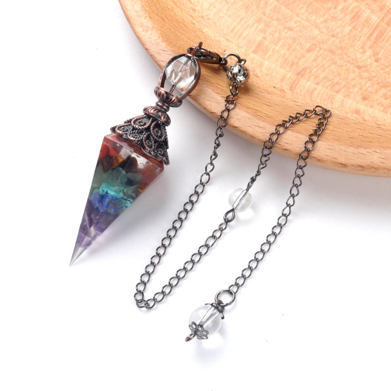 1630 - Resin Crystal Chip Pendulum, Crystal Agate Epoxy Hexagonal Prism Pendant, European & American Cross-Border Trade