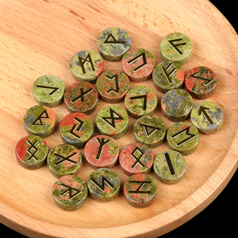 1662-25 pieces per pack Runes natural crystal agate rune letter disc set Nordic Germanic