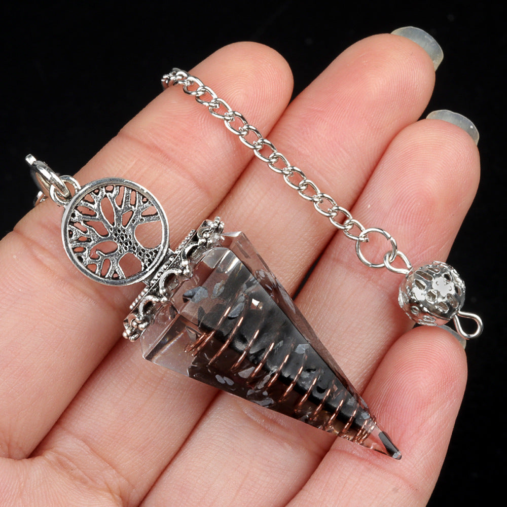 1769-Tree of Life Resin Stone Pendulum Crystal Agate Stone Resin Drip Hexagonal Cone Pendulum Cross-Border Supply