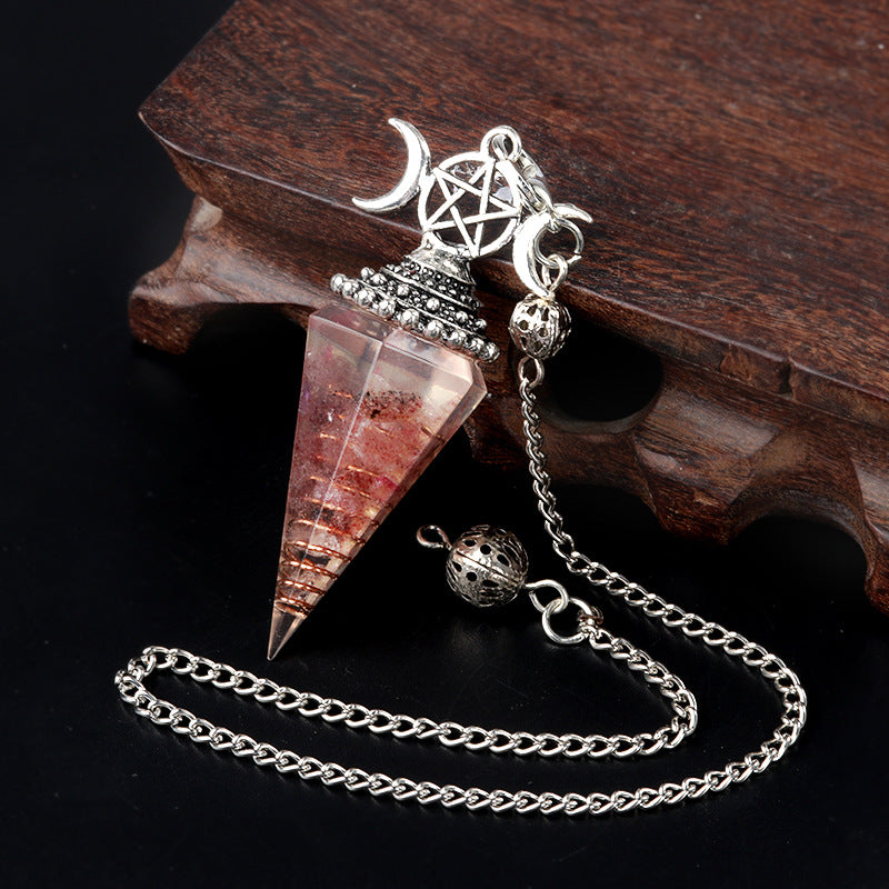 1690 - Three-Phase Moon Rainbow Stone Resin Crystal Gem Six-Sided Pendulum Chakra Pendant Cross-Border Jewelry