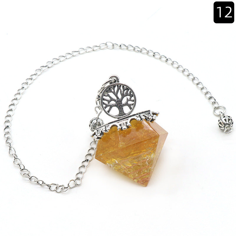 1413 - Diamond Shape Pendulum, Natural Crystal Agate Resin Chip Diamond Shape Pendulum