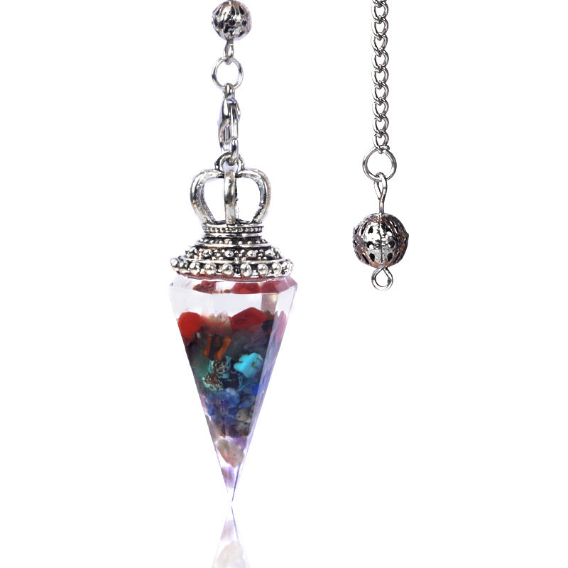 1645 - Soul Pendulum Crystal Chip Resin Pendulum, Hexagonal Prism Chakra Pendulum, Cross-Border Jewelry