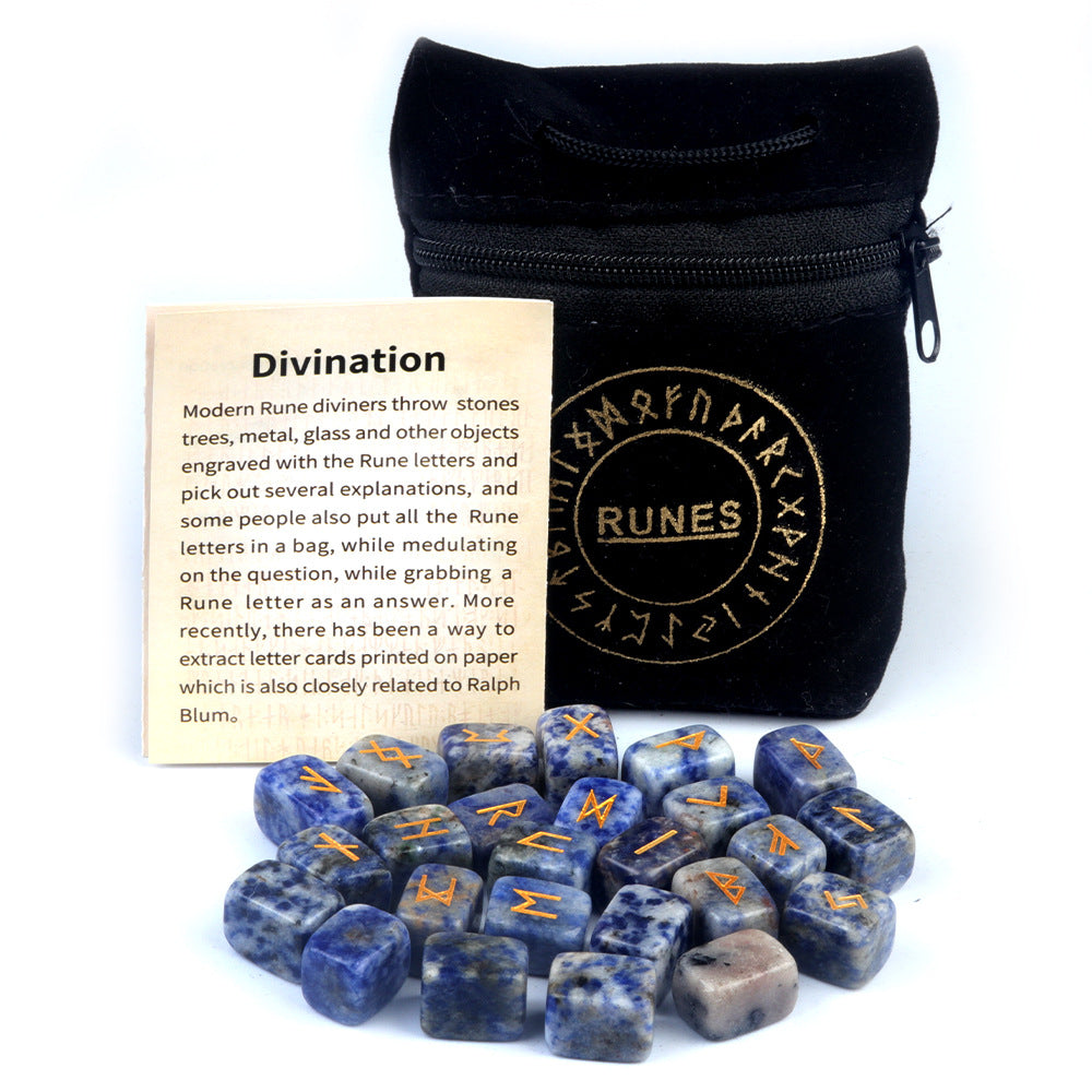 1901-Runes natural crystal agate stone rune stone rune semi-precious stone engraving 25 pieces cloth bag