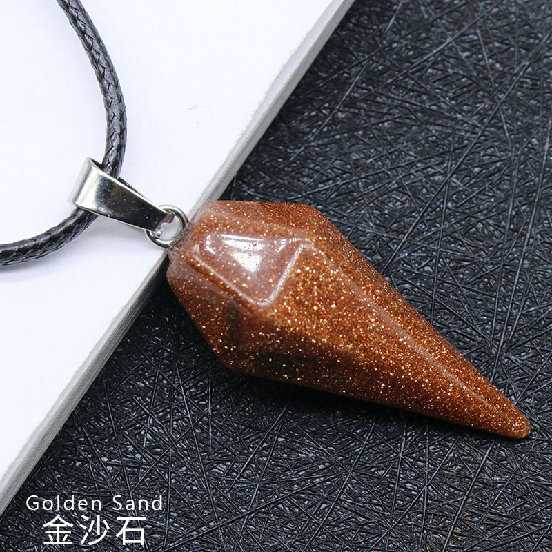 748-Natural Crystal Pendant Hexagonal Prism Conical Six-Sided Rhombus Pendulum