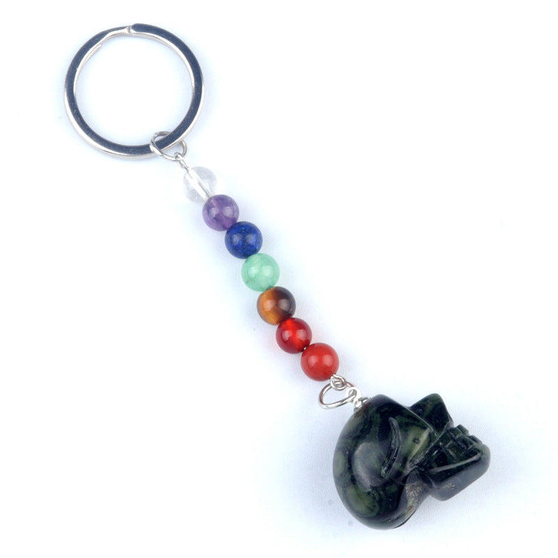 1470-Natural crystal agate skull keychain pendant carved ghost head about 1 inch small skull Halloween