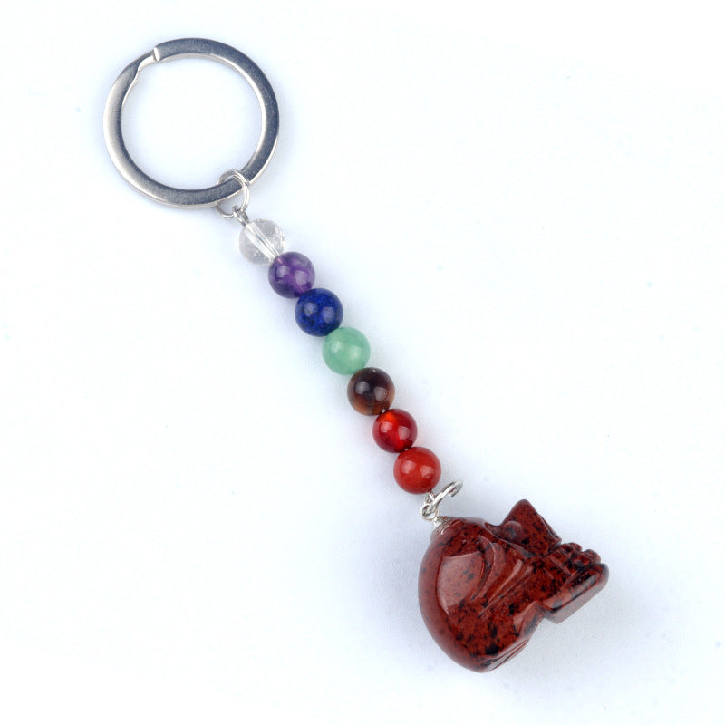 1470-Natural crystal agate skull keychain pendant carved ghost head about 1 inch small skull Halloween