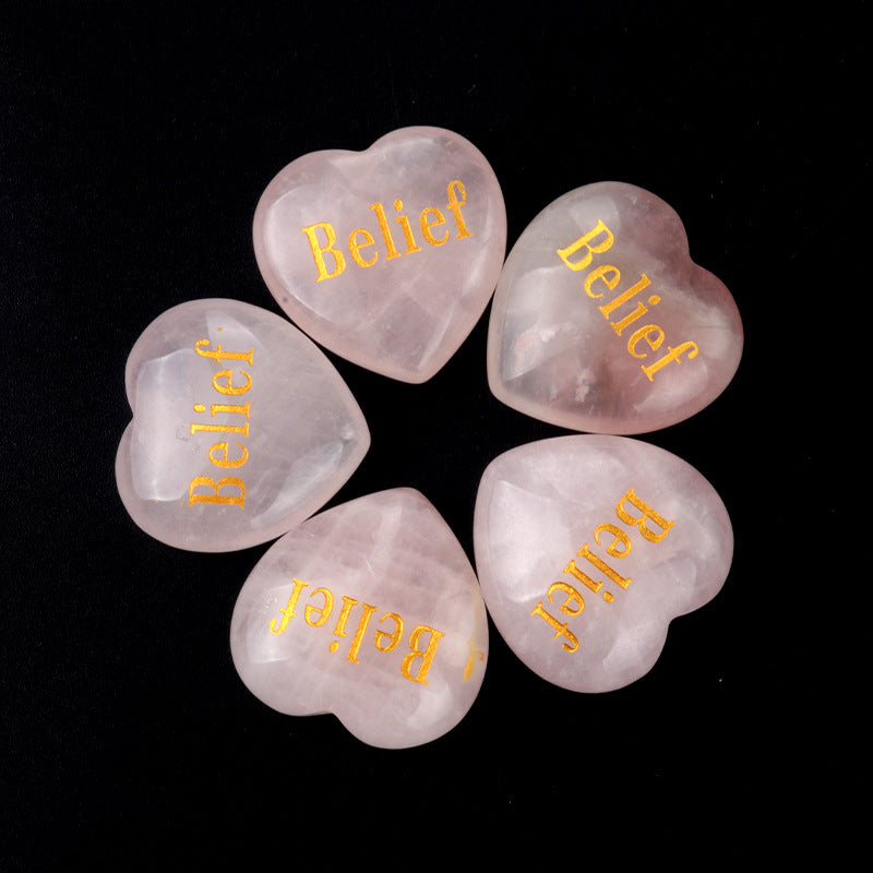 1684-Inspirational Stones Natural Pink Crystal Power Stone 30mm Love Inspiration Stone 15 Words