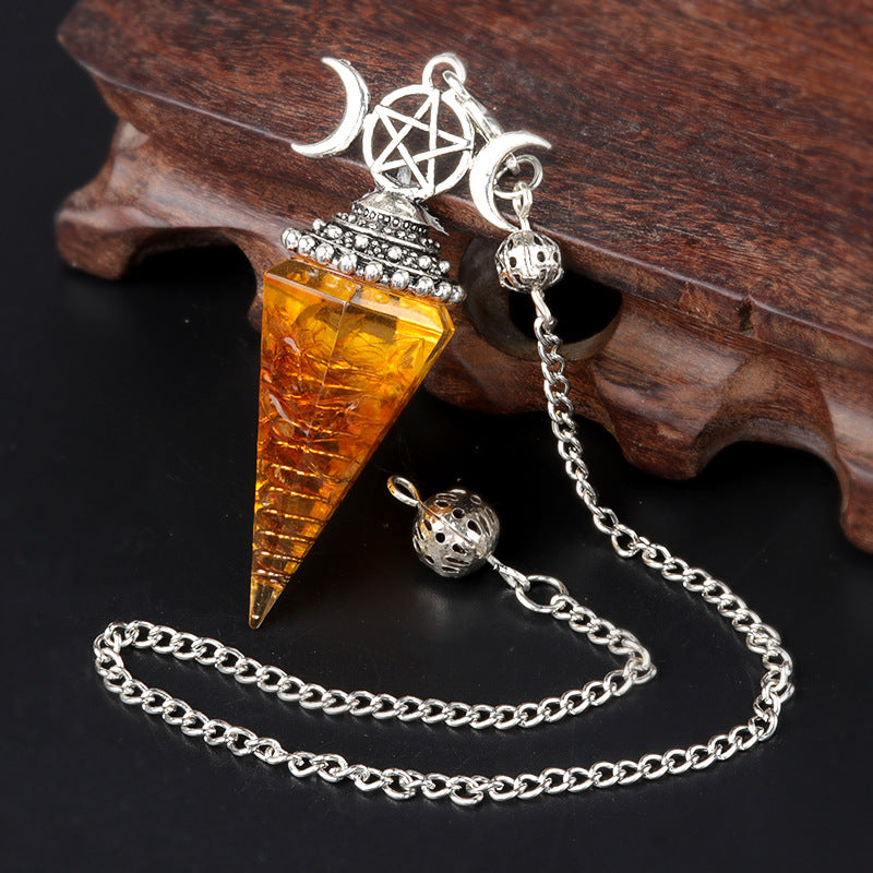 1690 - Three-Phase Moon Rainbow Stone Resin Crystal Gem Six-Sided Pendulum Chakra Pendant Cross-Border Jewelry