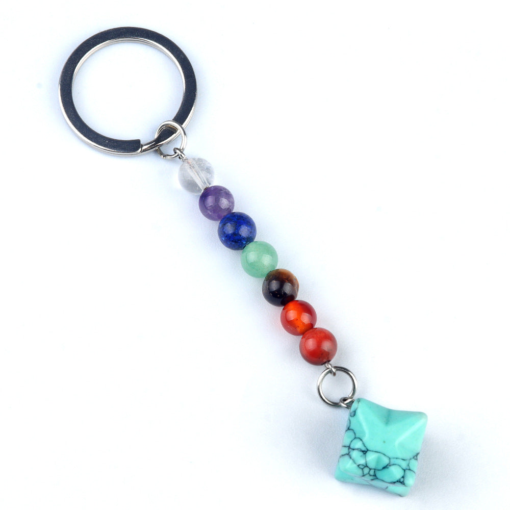 1937-Natural crystal agate colorful stone Kaba star keychain Merkaba star three-dimensional six-pointed star pendant