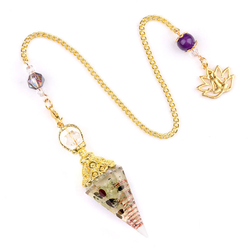 2110 - Natural Crystal Agate Stone Colorful Gravel Resin Gold Hexagonal Cone Pendulum Pendant - New Cross-Border Product