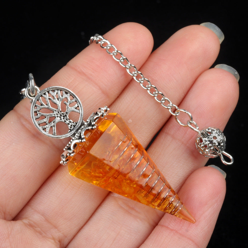 1769-Tree of Life Resin Stone Pendulum Crystal Agate Stone Resin Drip Hexagonal Cone Pendulum Cross-Border Supply