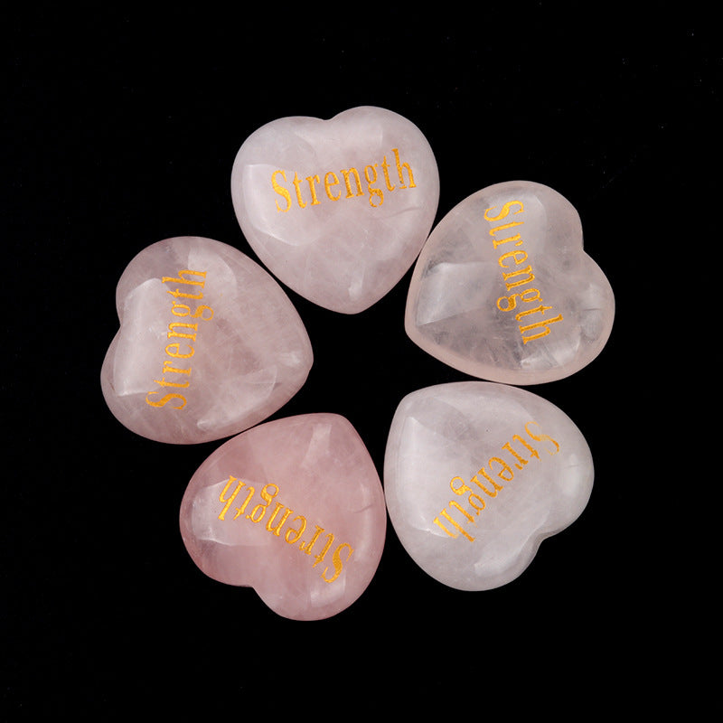 1684-Inspirational Stones Natural Pink Crystal Power Stone 30mm Love Inspiration Stone 15 Words