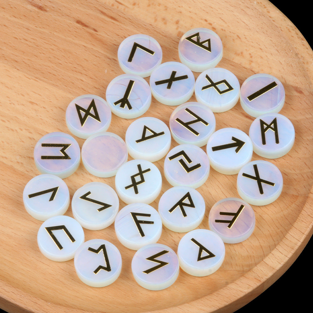 1662-25 pieces per pack Runes natural crystal agate rune letter disc set Nordic Germanic