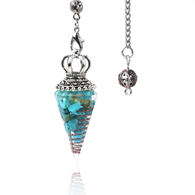 1645 - Soul Pendulum Crystal Chip Resin Pendulum, Hexagonal Prism Chakra Pendulum, Cross-Border Jewelry