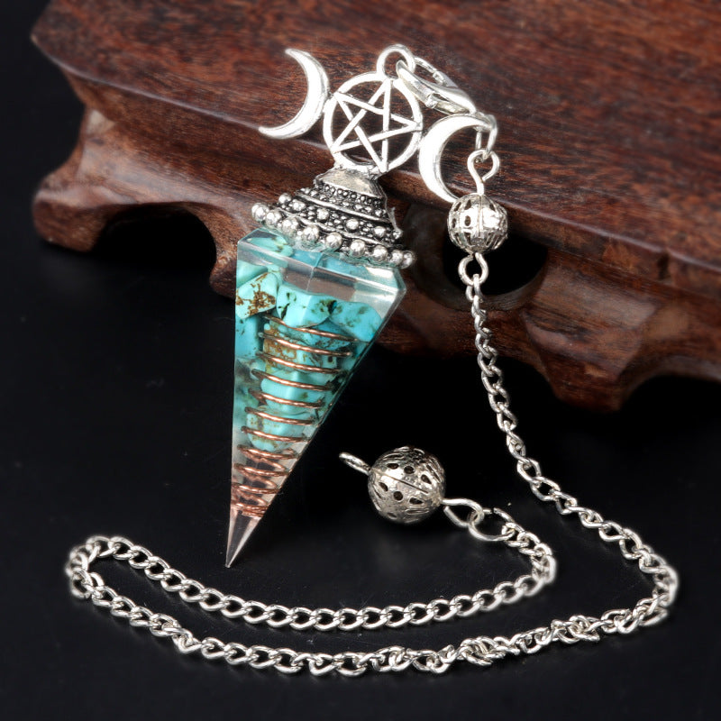 1690 - Three-Phase Moon Rainbow Stone Resin Crystal Gem Six-Sided Pendulum Chakra Pendant Cross-Border Jewelry