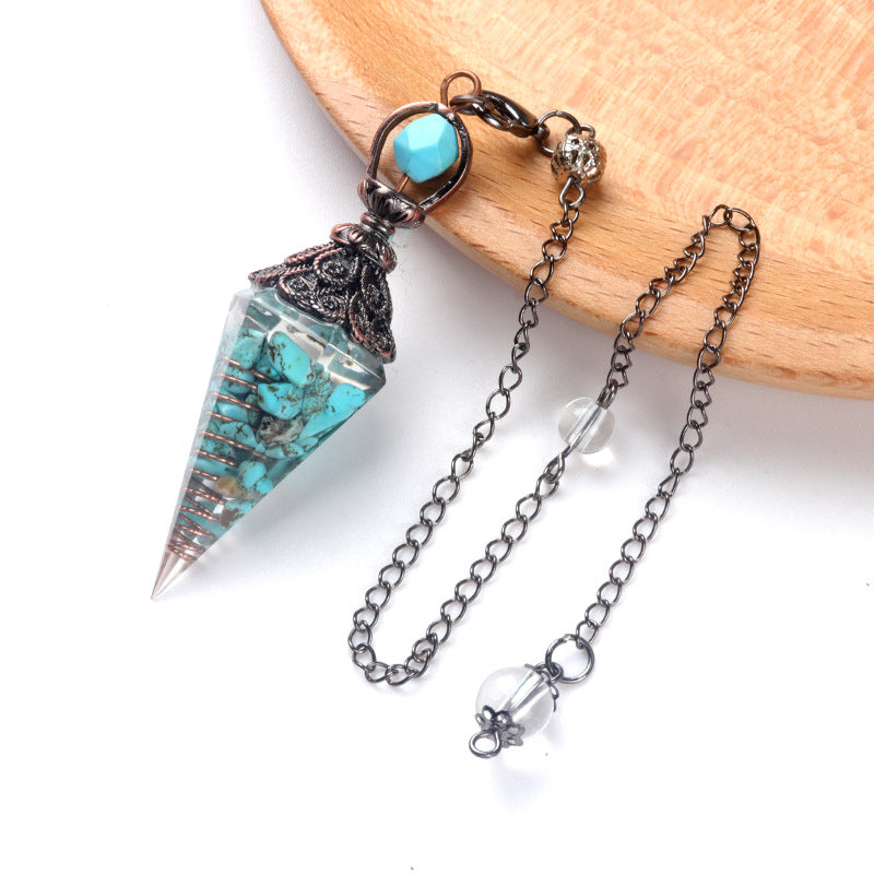 1630 - Resin Crystal Chip Pendulum, Crystal Agate Epoxy Hexagonal Prism Pendant, European & American Cross-Border Trade