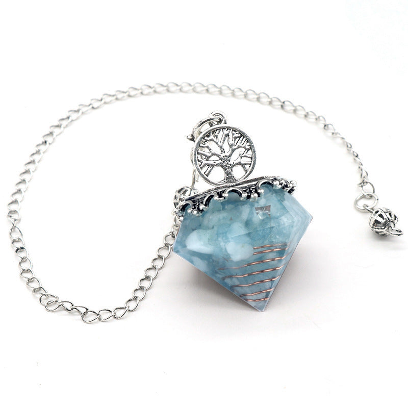 1413 - Diamond Shape Pendulum, Natural Crystal Agate Resin Chip Diamond Shape Pendulum