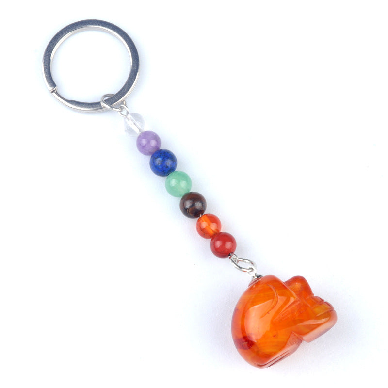 1470-Natural crystal agate skull keychain pendant carved ghost head about 1 inch small skull Halloween