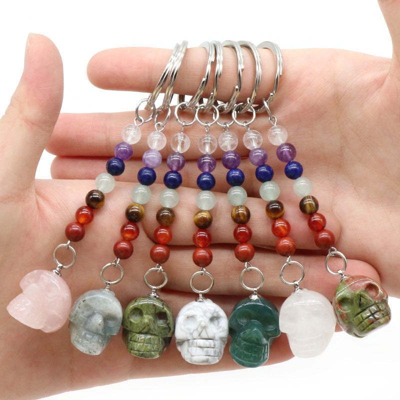 1470-Natural crystal agate skull keychain pendant carved ghost head about 1 inch small skull Halloween