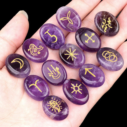 1712-witches runes witch runes natural crystal agate semi-precious stone carving such as Nirun runes