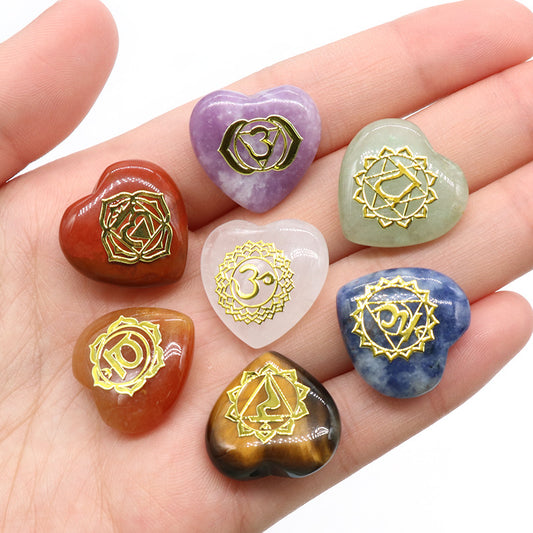 1563-Seven Meridians Love Symbol 7 Pieces per Pack Natural Crystal Agate Yoga Stone Metal Label Factory Direct Sales