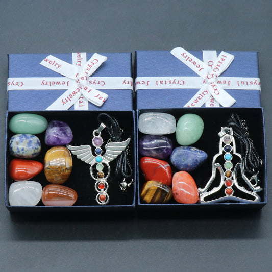 1297-Natural crystal amorphous rolling stone irregular colorful stone figurine angel colorful stone set