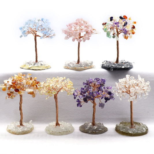 935Amethyst crushed stone wrapped with silk tree of life Colorful crystal agate base fortune tree Christmas gift home decoration