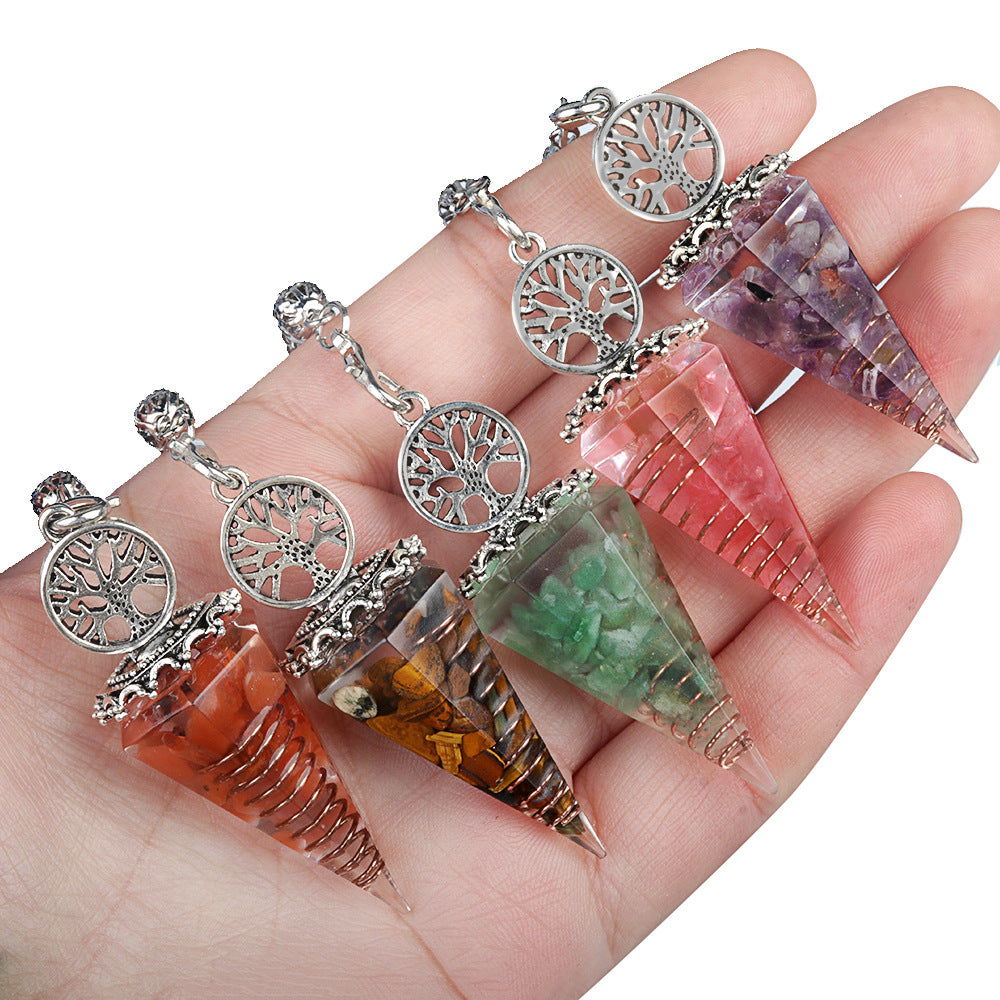 1769-Tree of Life Resin Stone Pendulum Crystal Agate Stone Resin Drip Hexagonal Cone Pendulum Cross-Border Supply