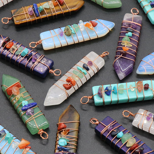 1214-Colorful stone natural crystal agate stone arrow pendant Colorful crystal gravel DIY wire pendant