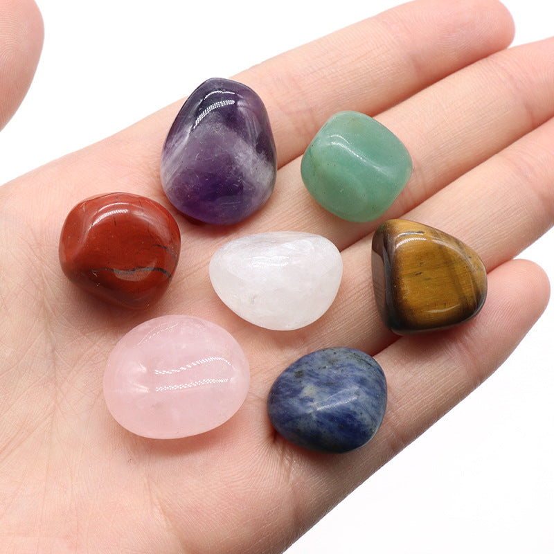 1536-Natural stone crystal agate stone seven veins irregular rolling stone colorful stone yoga stone 7/8 pieces set