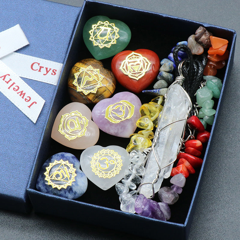 1510-Chakra Love Stone Set Colorful Stone Bracelet White Crystal Pendant Color Box Cross-border Supply