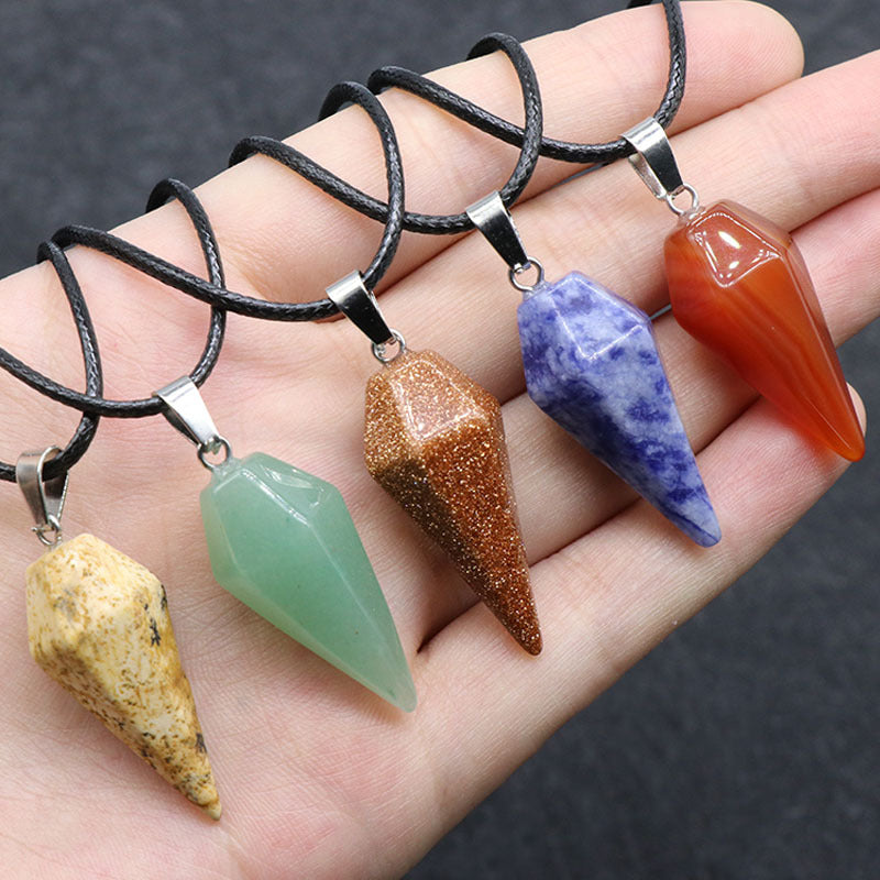 748-Natural Crystal Pendant Hexagonal Prism Conical Six-Sided Rhombus Pendulum