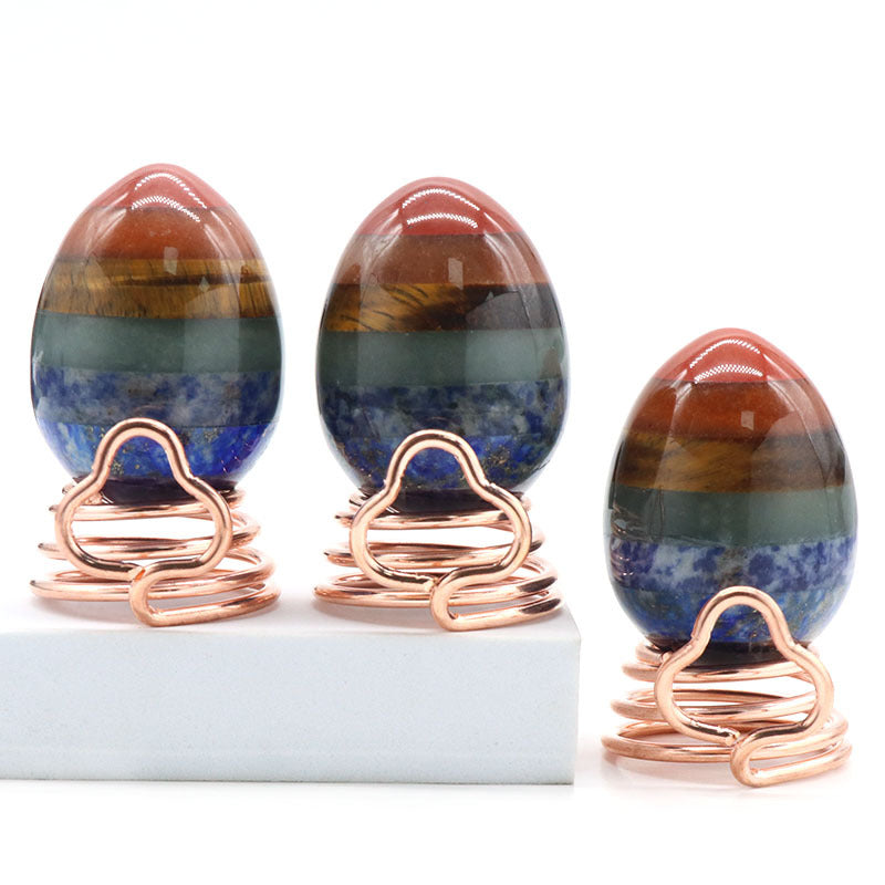 1338-Crystal Tiger Eye Colorful Stone 48mm Large Egg Splicing Craft Chakra Easter Colored Egg