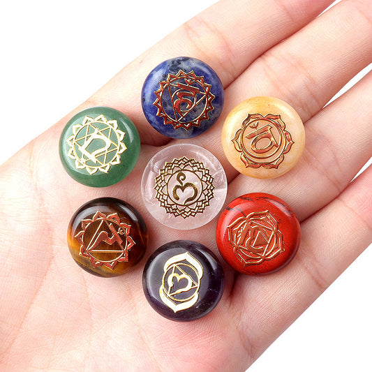 1631-7pcs set Natural crystal seven color stone Seven channel yoga stone disc Reiki symbol Large quantity discount