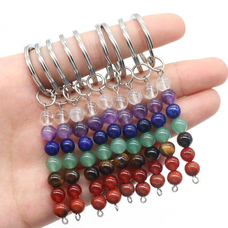 1454-Natural crystal colorful stone beads metal keychain accessories jewelry bag pendant DIY accessories wholesale