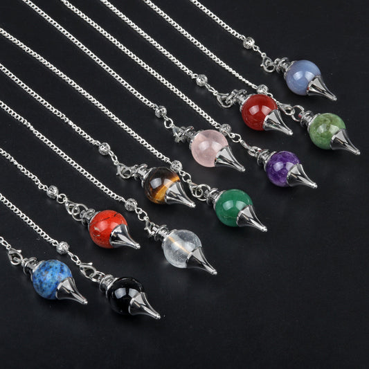 1764 - Natural Crystal Agate Semi-Precious Stone Sphere Pendulum Pendant, Detachable Three-Piece Set Pendulum Pendant Necklace