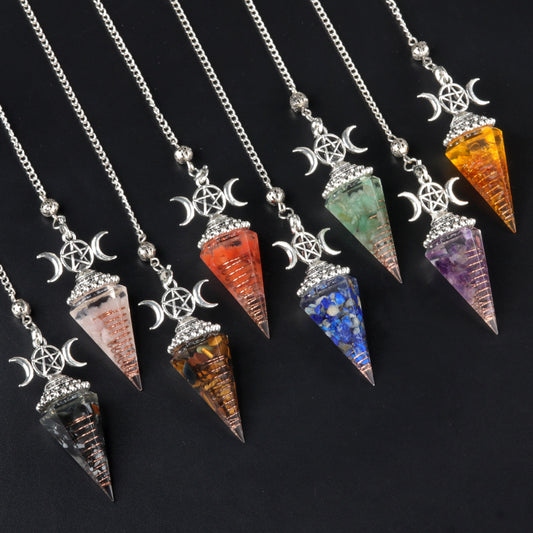 1690 - Three-Phase Moon Rainbow Stone Resin Crystal Gem Six-Sided Pendulum Chakra Pendant Cross-Border Jewelry