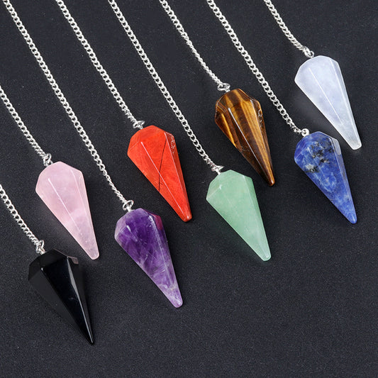 1749-38mm pendulum natural crystal stone pendulum polished hexagonal column pendant diy cross-border supply wholesale