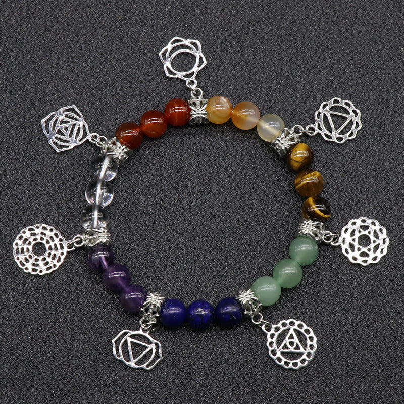 387-7chakela natural crystal stone chakra bracelet yoga jewelry crystal agate colorful stone bracelet