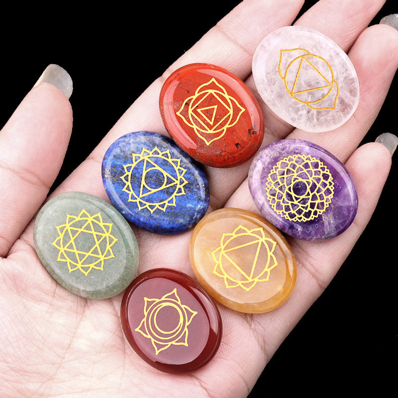 550-Natural crystal colorful stone oval piece yoga stone 7 bags wish Amazon cross-border hot sale