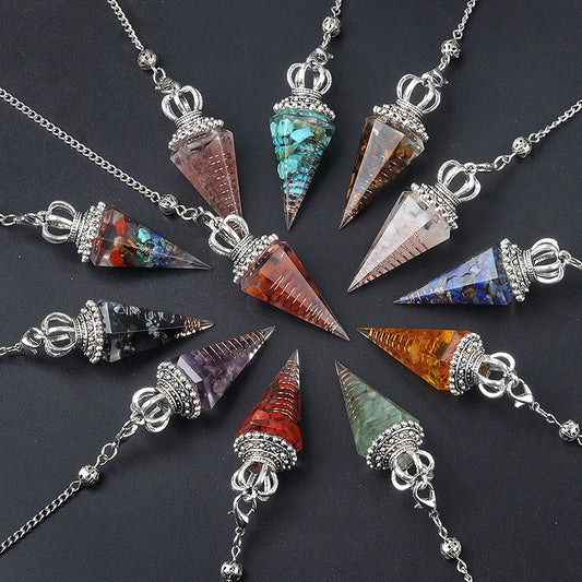 1645 - Soul Pendulum Crystal Chip Resin Pendulum, Hexagonal Prism Chakra Pendulum, Cross-Border Jewelry